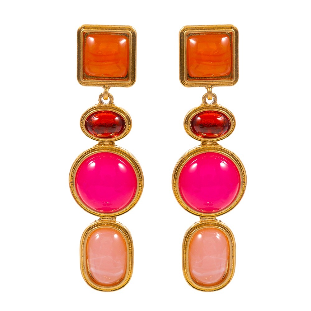 Abstract Natural Stone Link Drop Statement Earrings